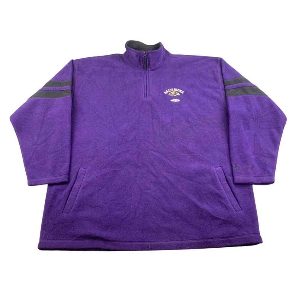 Vintage NFL Fleece Men 2XL Ravens Baltimore Logo 1/4 Zip Pullover Purple Black
